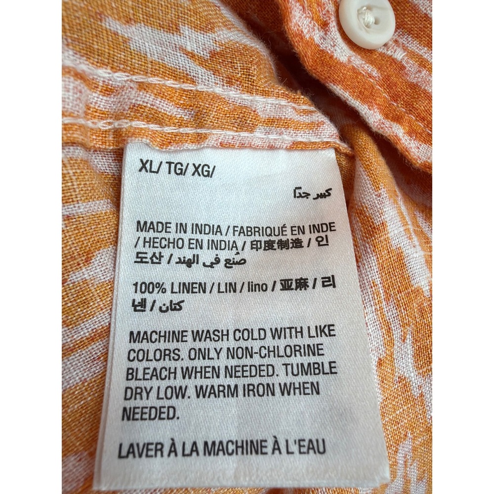 Tasso Elba Orange White Ikat Chevron 100% Linen Short Sleeve‎ Button Shirt XL - Picture 7 of 8